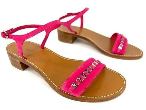 Salvatore Ferragamo Tremiti Gancini Chain Logo Pink Suede Ankle Strap Sandals 7