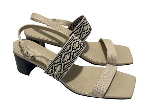 Vivaia Luna Square Heeled Sandals Woven Straps Block Heel Beige Shoes Size 11 Tan