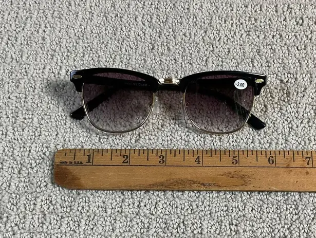 Clubmaster Style Reading Glasses Black Gold Frame +2.00 Diopter Readers