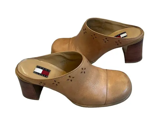 Tommy Hilfiger Vintage 90's Y2K  Block chunky Heel laser cut Clogs, Sz 7