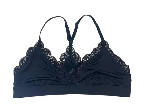 Aerie Black Satin Lace Trim Triangle Racerback Unlined Bralette