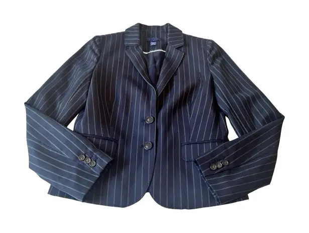 J Crew Blazer Women 6 Navy Blue Pin Striped Jacket Business