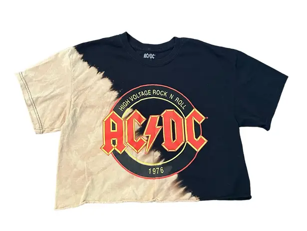 AC/DC ACDC black & tan tye-die cropped t-shirt size M/L