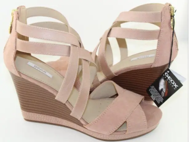 Geox D Sibilla Powder Pink Suede Wedge Heels 9.5