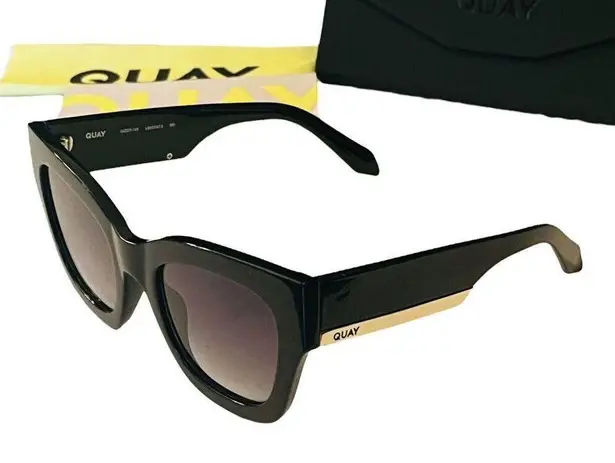 Quay NEW  Australia By The Way Women's SUNGLASSES Black Gold Oversized Square