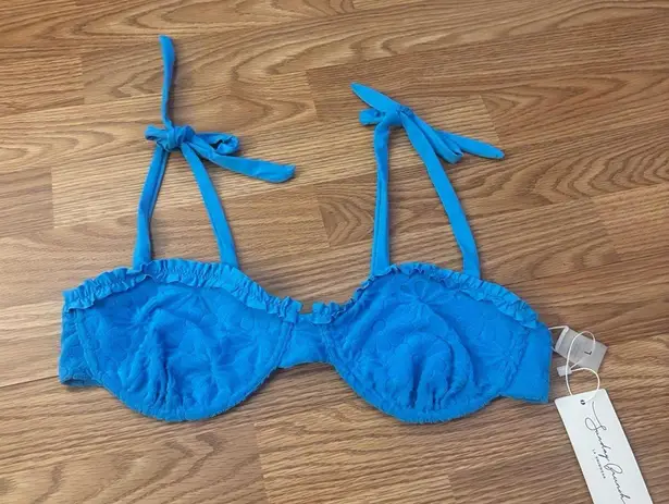 Sunday Brunch Floral Jacquard Swim Top Size Large Blue