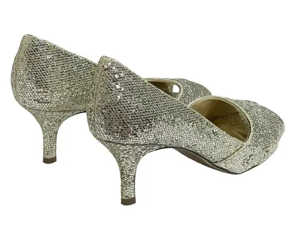Nina new 𖦹 Sparkly Glittery Peep Toe Kitten Heels 𖦹 Champagne Gold 𖦹 6.5M 𖦹