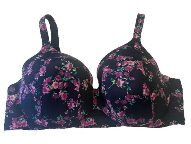 Cacique Lightly Lined Full Coverage Bra Underwire Size 42DD Black Cherry Blossom