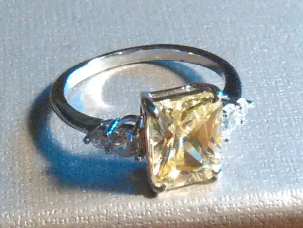 Simulated Peridot and White Diamond Sterling Silver Ring (Size 6)