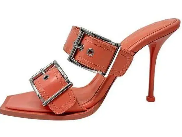 Alexander McQueen Double Buckle Slide Mule Sandals Apricot size 38.5 US8.5