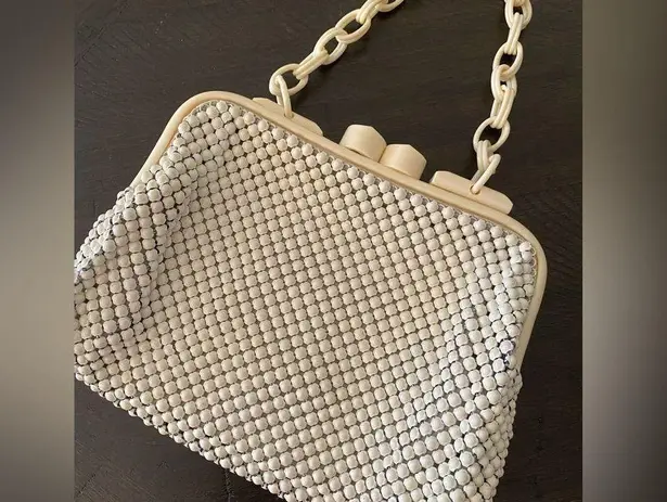 Whiting & Davis VTG 40s 50s Alumesh Cream Clutch Purse Handbag With Chain Strap