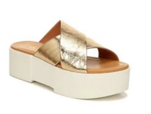 SARTO by Franco Sarto Dyanna Platform Slide Sandal in Gold Leather, Sz 9 White