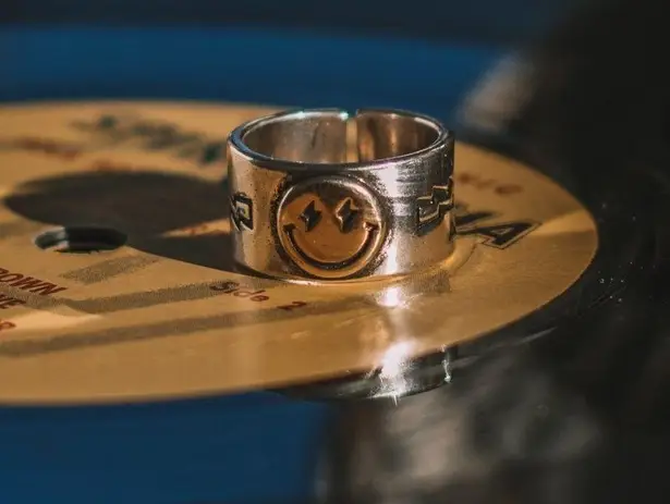 Lightning Bolt Smiley Face Silver & Gold Ring