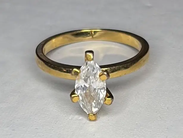Vtg NV Nevada Silver Mines Gold Tone Marquise CZ Ring size 7