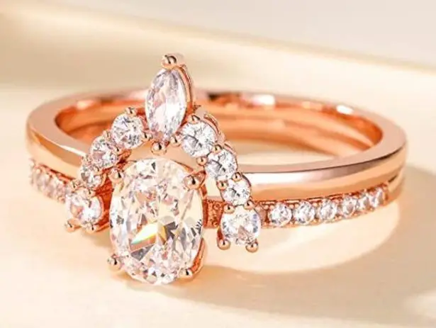 OVAL Cubic Zirconia CZ Stackable Rings Rose Gold Ring Set