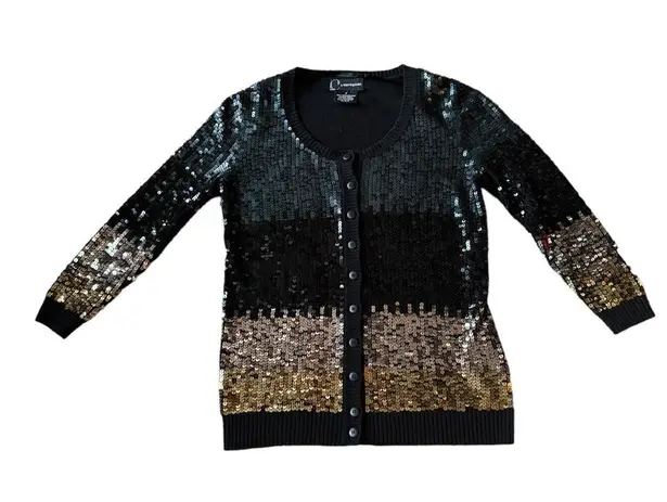 Bloomingdales C by cashmere mix sequenced cardigan black gold silver size small