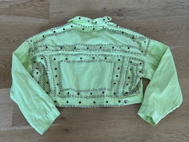 SALT Studded Denim Jacket in Neon Yellow Green