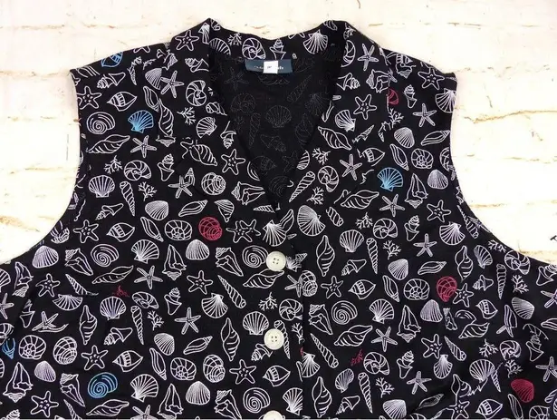 Modcloth  Seashell Linen Blend Button Sleeveless Top Womens 2X Black Tie Sample