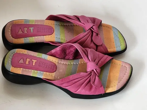 Vintage Art Effects 90s Pink Leather Knotted Slide Sandals Size 7