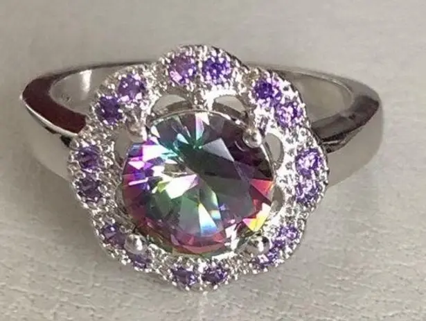 Mystic New Rainbow Topaz & Amethyst 925Ring Size 7