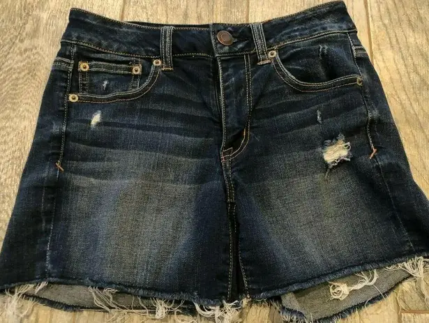 American Eagle  Denim Shorts size 2 Super Stretch Distressed Short Frayed Cut Off
