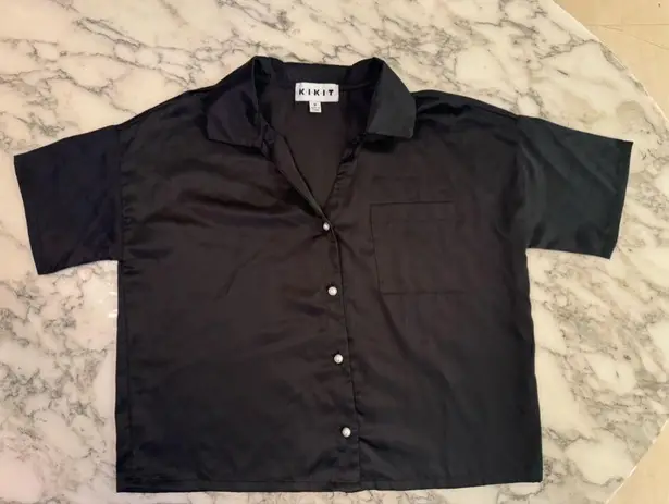 KIKIT Nordstrom Womans Luxurious Long Sleeve Satin Sleep Shirt Pj Size Medium Black