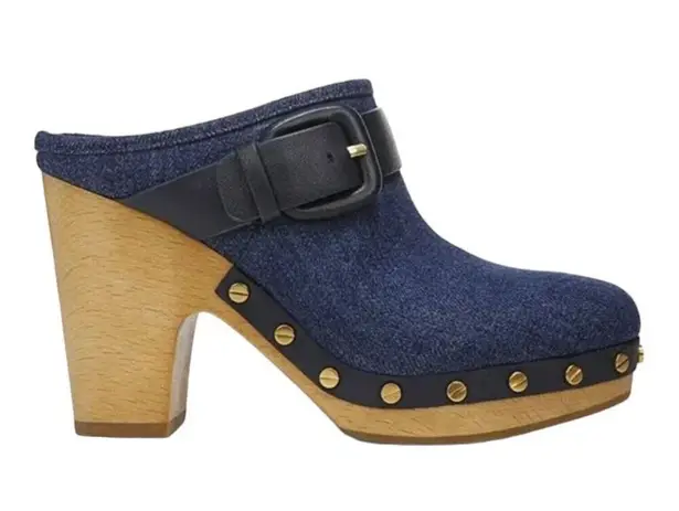 Veronica Beard  Dacey Buckle Platform Clogs Eclipse Blue Denim Mules Slip On 6