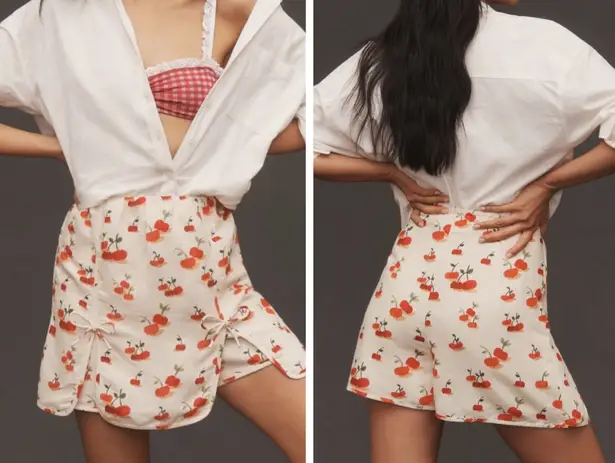 Farm Rio Cherry Print Linen Blend Skort, Size XL