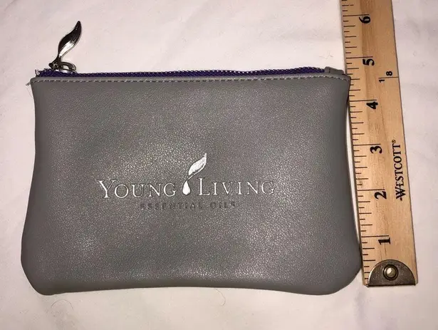 Young Living Zippered Pouch Gray Silver Purple Vegan Faux Leather Key Ring