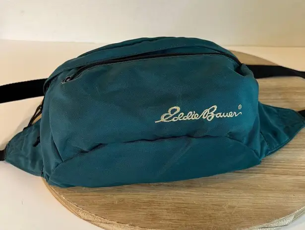 Eddie Bauer  Teal Blue Nylon Zipper Two Pocket Fanny Belt Crossbody Bag Unisex
