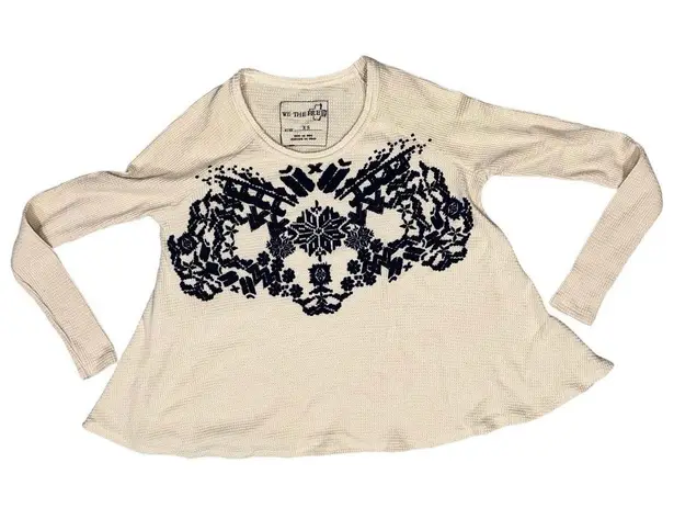 Free People We The Free XS Cream Thermal Knit Swing Top