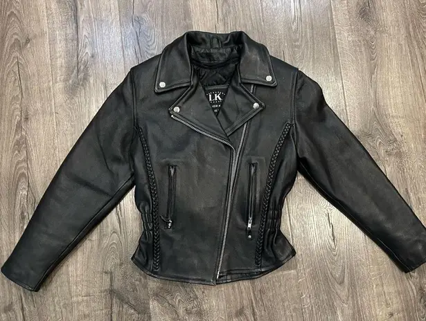 Leather King Sz XS Biker Style Braided Light Quilted Riding Leather Jacket Nice Black