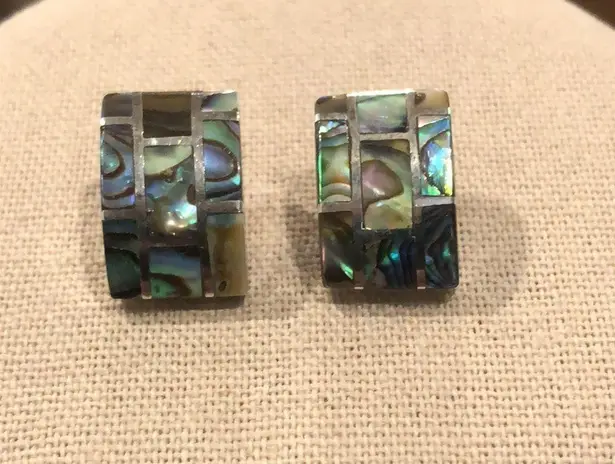 Sterling Silver Vintage Abalone Inlay Mosaic Earrings