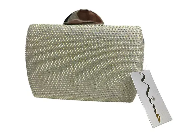 Nina Pacey White AB Allover Crystal Minaudiere NWT Evening Clutch Shoulder Bag