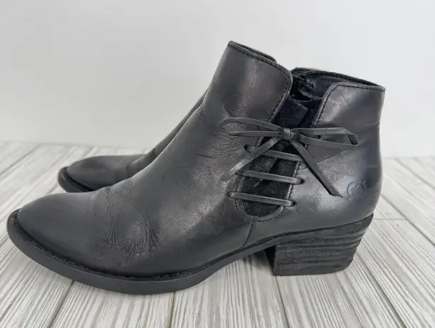 Born boots Bowlen 7.5 ankle bootie lace up western low heel zip black leather