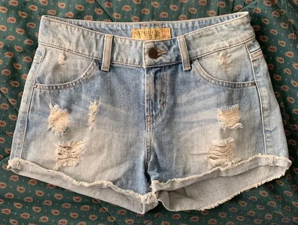 Guess High Waisted Denim Distressed Shorts