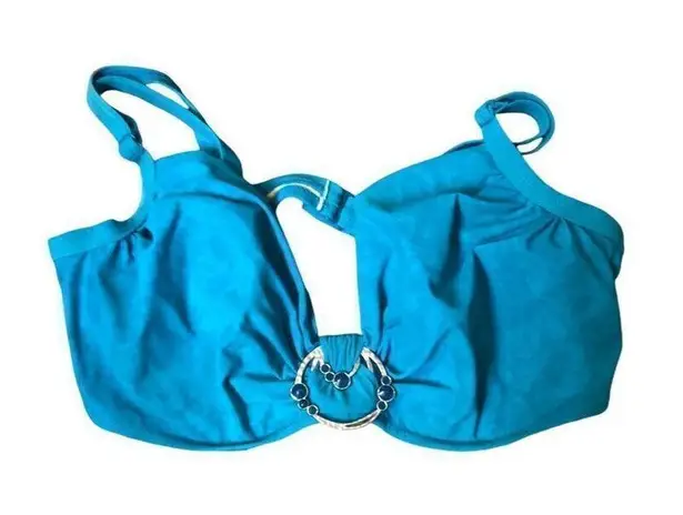 Profile turquoise underwire bikini top with silver medallion center adjustable s Blue Size undefined