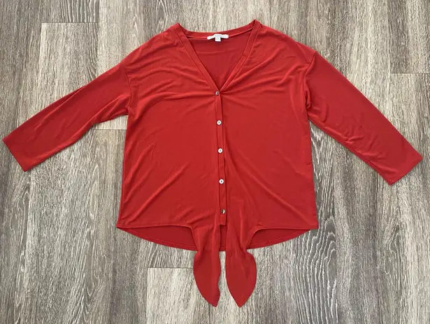 Green Envelope LA Womens Green Envelope Orange Tie Blouse - S