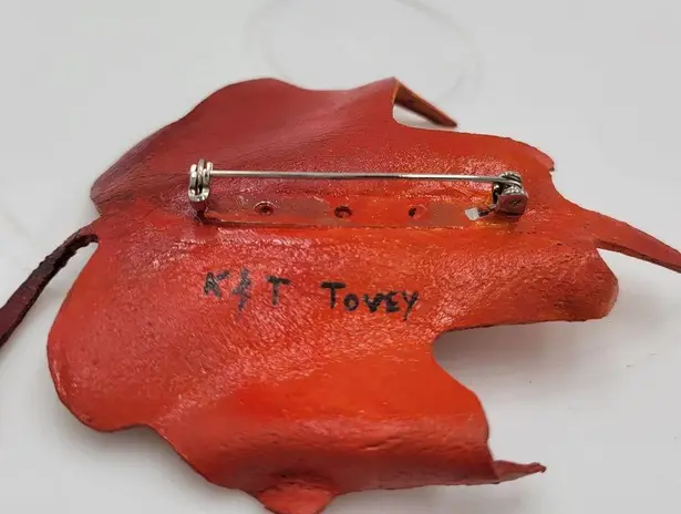 Vintage K & T Tovey Maple Tree Leaf Brooch/Pin Red Orange Autumn Fall Fashion