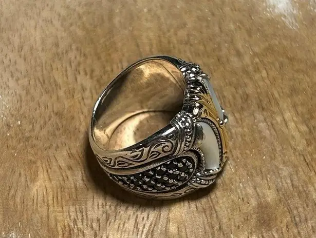 Konstantino 925 Sterling Silver & 18K Gold Mother of Pearl & Black Spinel Ring