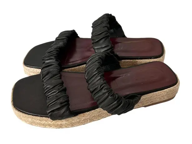 STAUD Black Maya Ruched Espadrille Slides Sz 37
