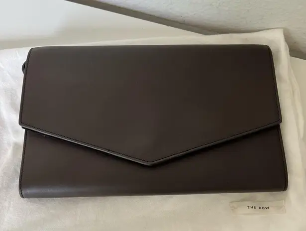 The Row Envelope Large Crossbody in Natural Nappa Saddle Leather Dark Brown