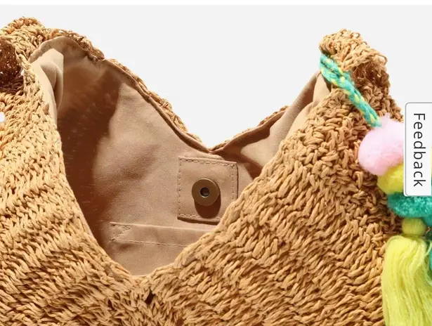 Crown Vintage Fortune Cookie Raffia Woven Boho Bohemian Tote Bag NWT Tan