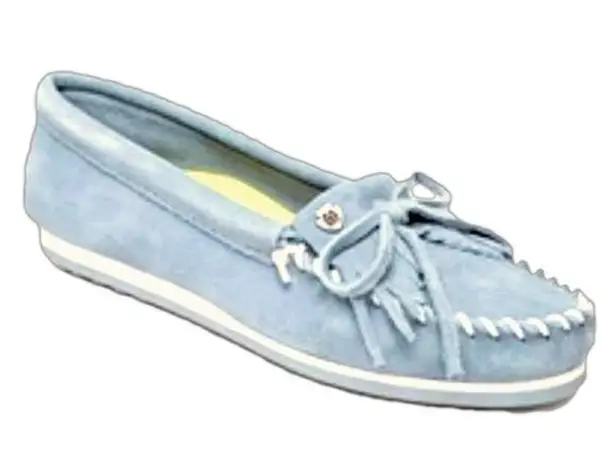 Minnetonka  Kilty Plus light blue suede leather moccasins size 7.5 slip ons