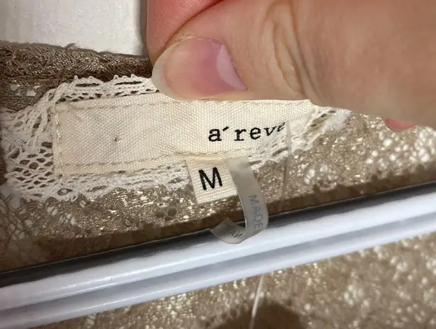 A’reve tan shiny lace peplum sleeveless top with bejeweled front embroidery sz M Size M