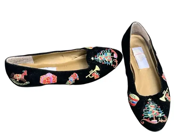 Vintage 1990’s Rate velvet Christmas loafers Black Size 7.5