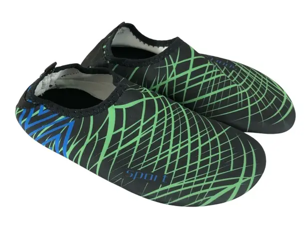 Womens Water Shoes Slip On Fabric Lightweight Black Green Striped 36/37 US 5/6