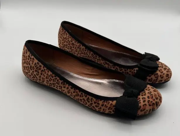 Alfani Leopard Print Ballet Flats Black Bow Womens Cushioned Insole Size 7.5