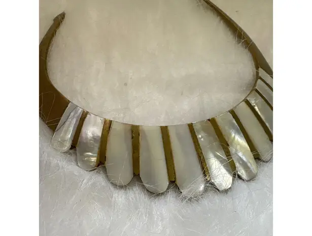 Vintage Bib Collar Necklace Gold Tone Mother of Pearl Statement Jewelry