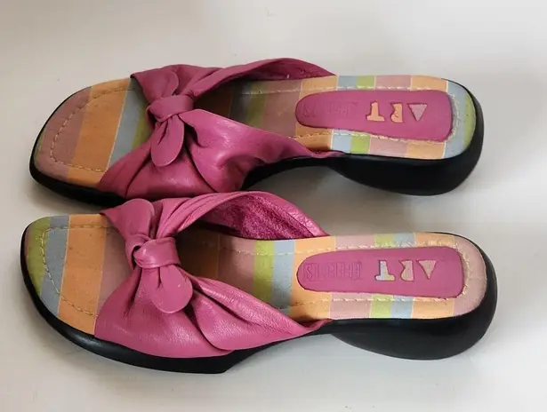 Vintage Art Effects 90s Pink Leather Knotted Slide Sandals Size 7